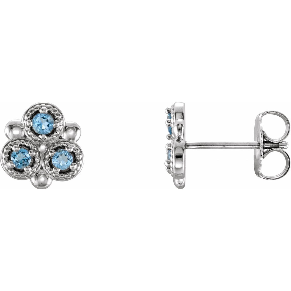14K White Gold Natural Ruby Three-Stone Earrings