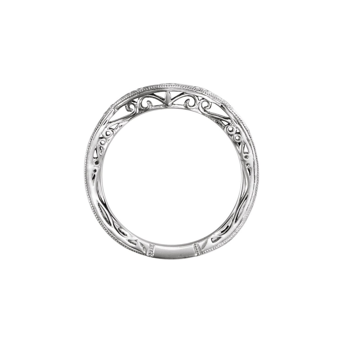 14K White Gold Hand-Engraved Hand-Applied Milgrain Matching Band for Round Ring