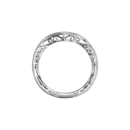 14K White Gold Hand-Engraved Hand-Applied Milgrain Matching Band for Round Ring