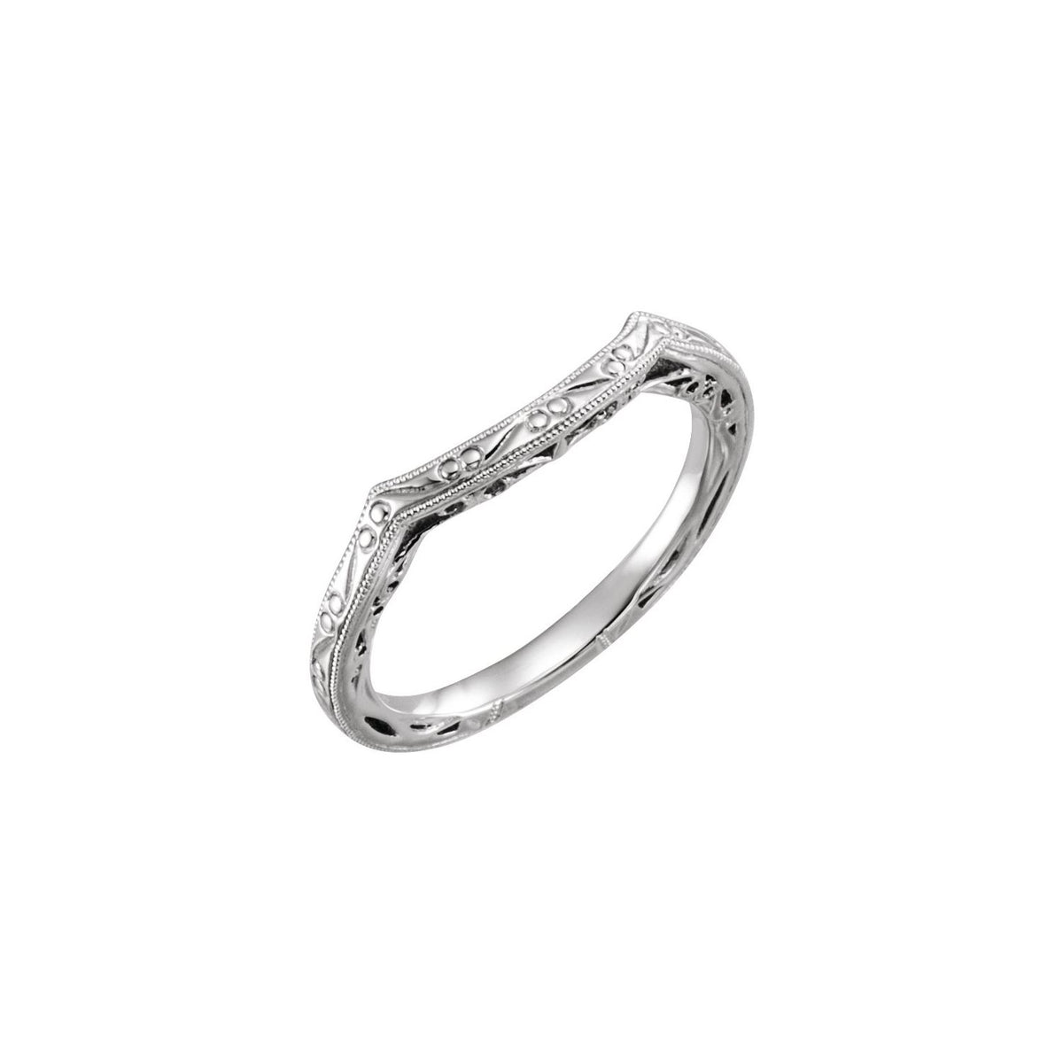 14K White Gold Hand-Engraved Hand-Applied Milgrain Matching Band for Round Ring