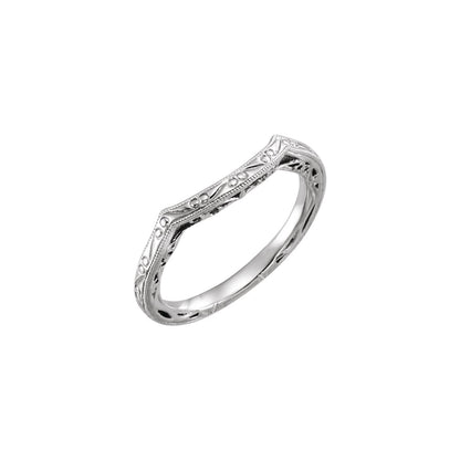 14K White Gold Hand-Engraved Hand-Applied Milgrain Matching Band for Round Ring