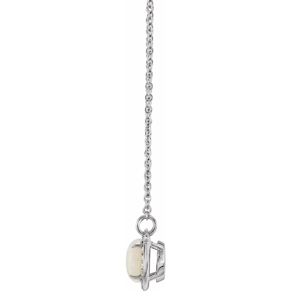 14K White Gold Natural White Opal & .07 CTW Natural Diamond Halo-Style 16 1/2" Necklace