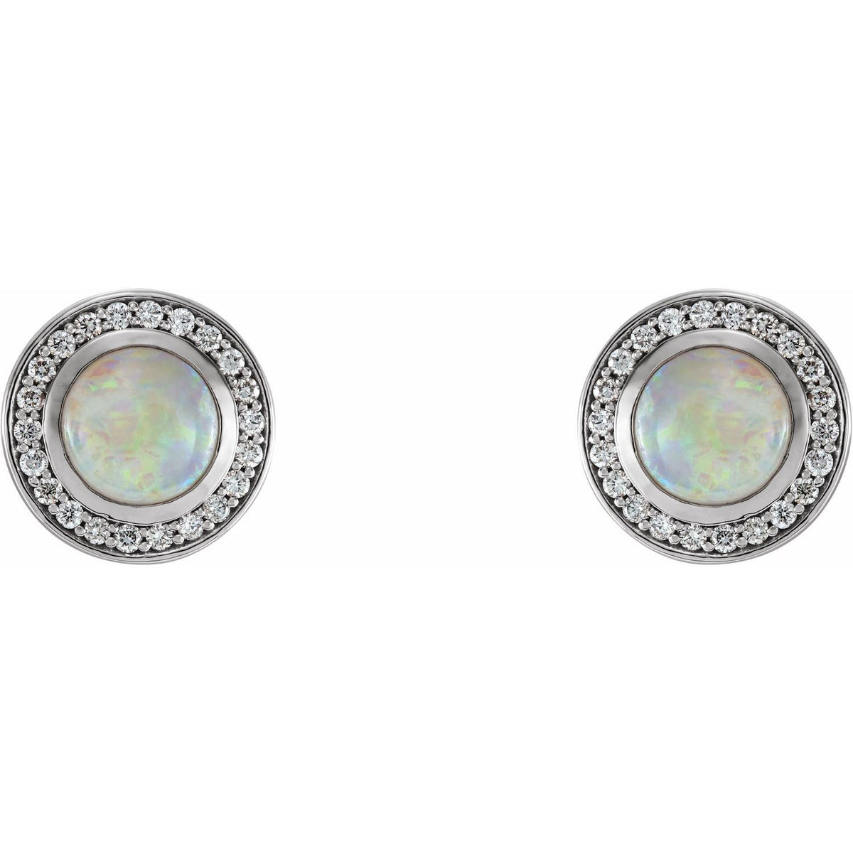 14K White Gold Natural White Opal & 1/6 CTW Natural Diamond Halo-Style Earrings