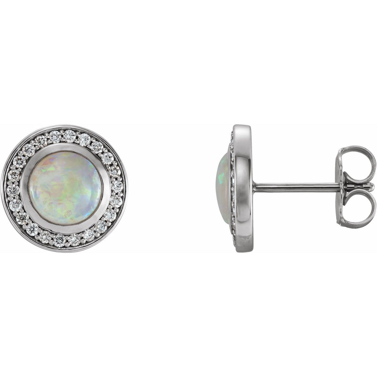 14K White Gold Natural White Opal & 1/6 CTW Natural Diamond Halo-Style Earrings