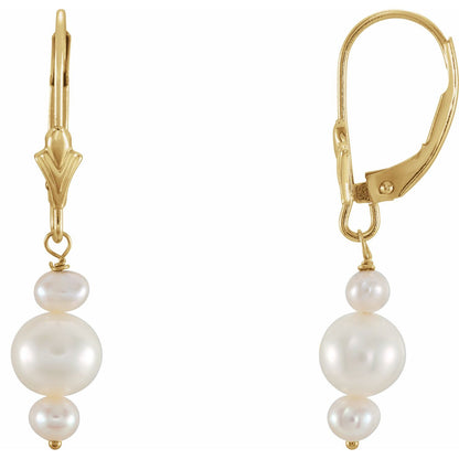 14K Yellow Gold Cultured White Freshwater Pearl Earrings, 5.9 mm x 28.9 mm