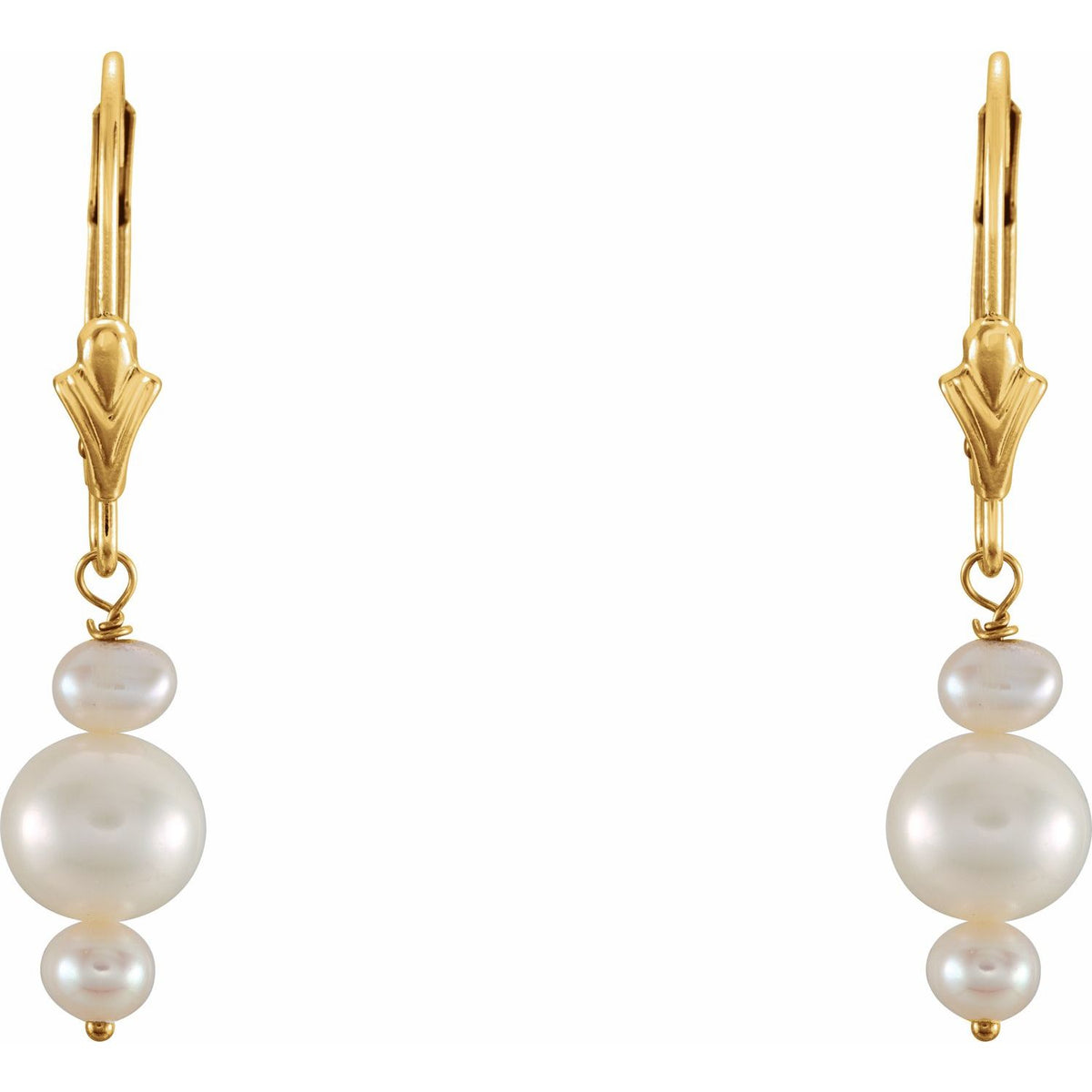 14K Yellow Gold Cultured White Freshwater Pearl Earrings, 5.9 mm x 28.9 mm