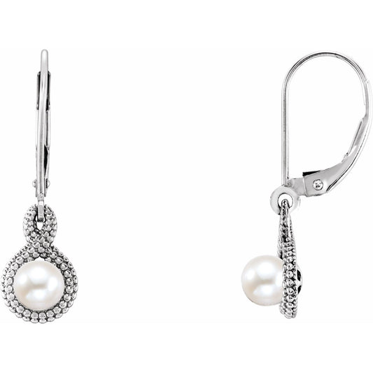 14K White Gold Beaded Cultured Freshwater Pearl Earrings