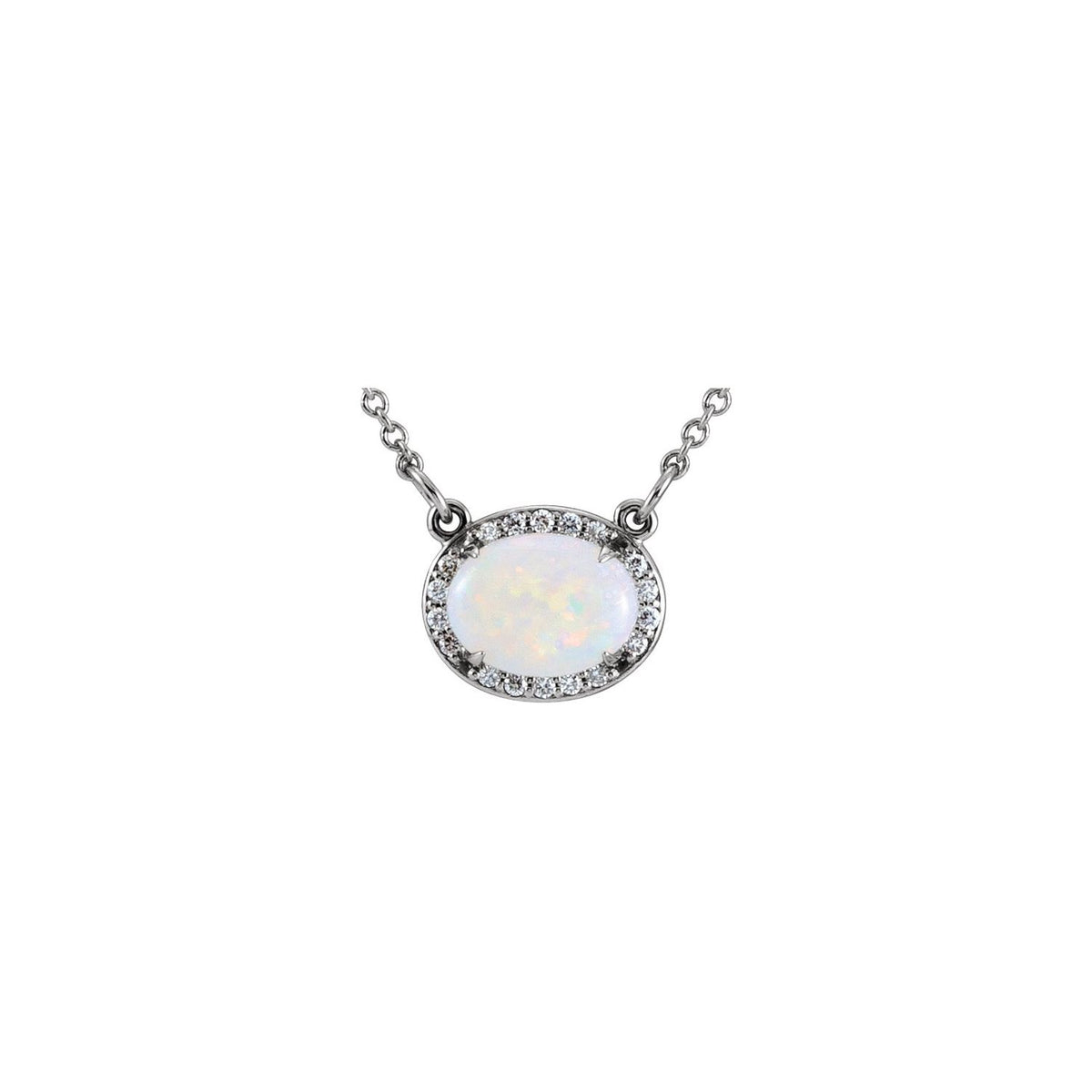 14K White Gold Natural White Opal & .07 CTW Natural Diamond Halo-Style 16 1/2" Necklace