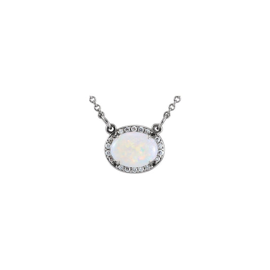 14K White Gold Natural White Opal & .07 CTW Natural Diamond Halo-Style 16 1/2" Necklace