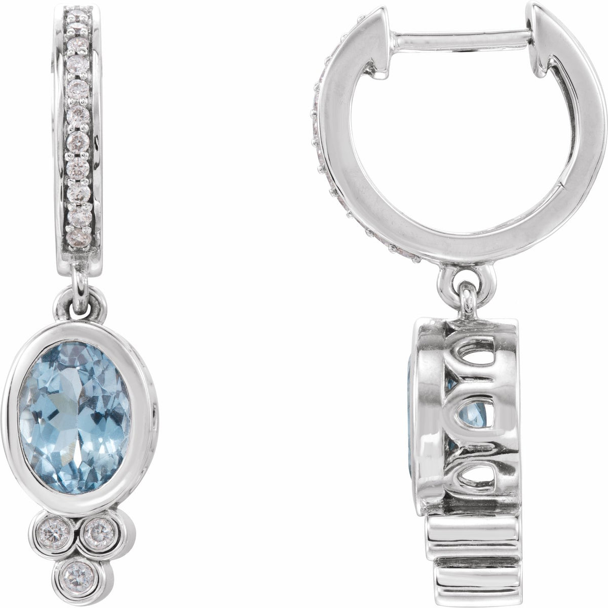 14K White Gold Natural Aquamarine & 1/6 CTW Natural Diamond Hoop Earrings