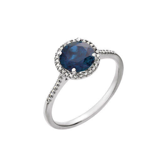 Sterling Silver Lab-Grown Blue Sapphire & .01 CTW Natural Diamond Ring, 9.7 mm