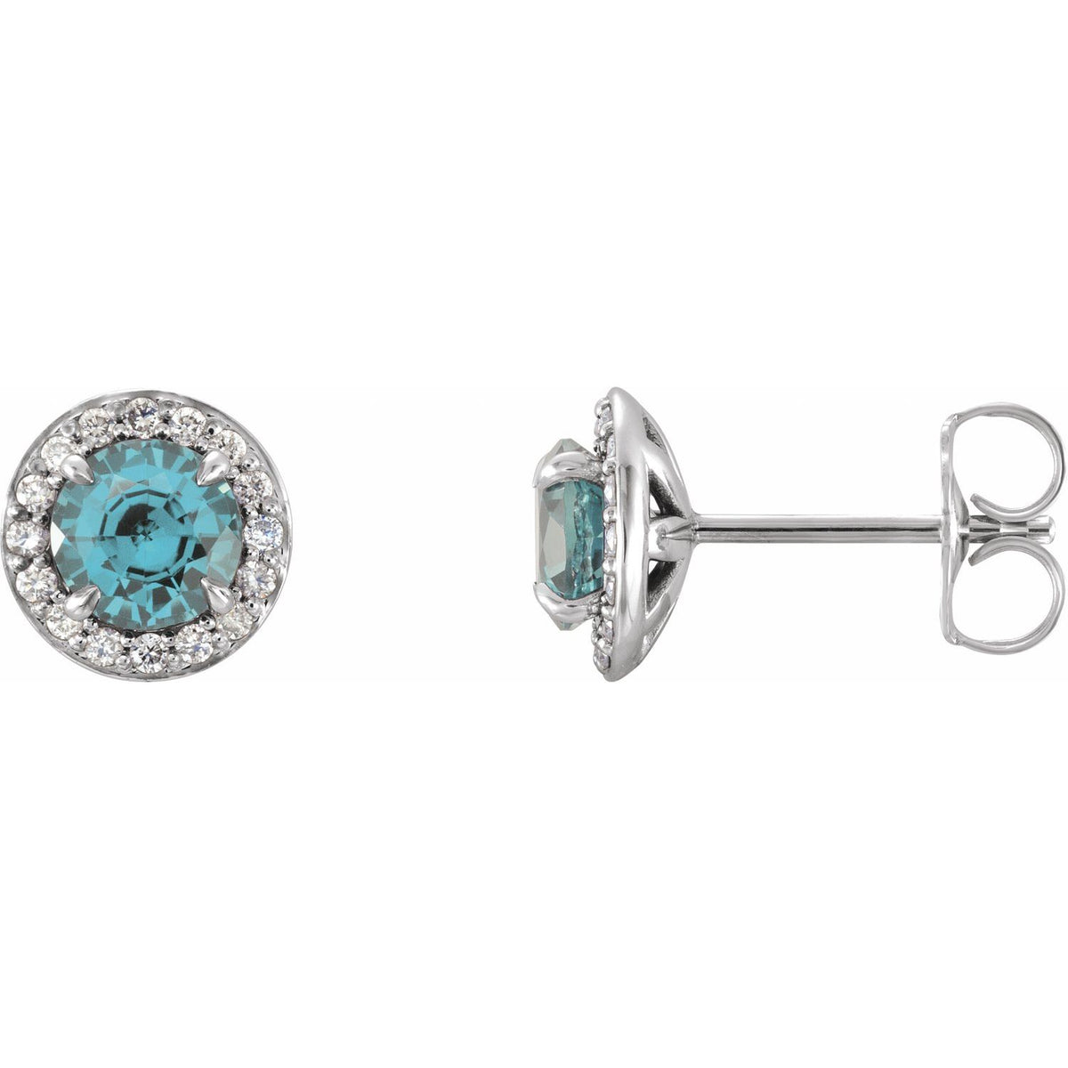 14K White Gold Natural Aquamarine & 1/8 CTW Natural Diamond Earrings, 7.6 mm x 7.6 mm