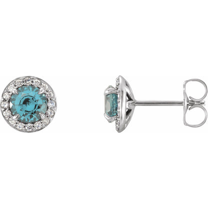 14K White Gold Natural Aquamarine & 1/8 CTW Natural Diamond Earrings, 7.6 mm x 7.6 mm