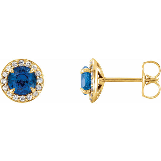 14K Yellow Gold Natural Blue Sapphire & 1/10 CTW Natural Diamond Earrings