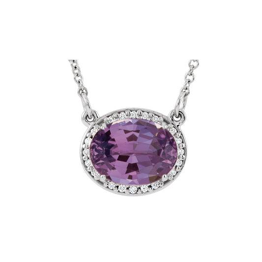 14K White Gold Natural Amethyst & .04 CTW Natural Diamond 16 1/2" Necklace