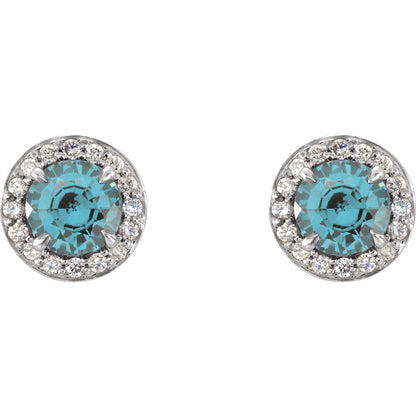 14K White Gold Natural Aquamarine & 1/8 CTW Natural Diamond Earrings, 7.6 mm x 7.6 mm