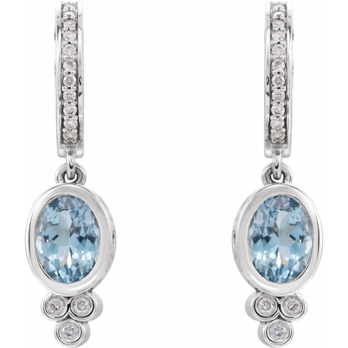 14K White Gold Natural Aquamarine & 1/6 CTW Natural Diamond Hoop Earrings