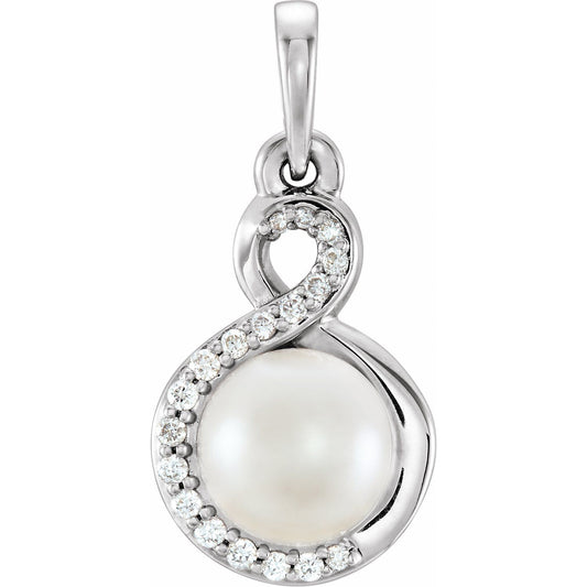 14K White Gold Cultured White Freshwater Pearl & .07 CTW Natural Diamond Pendant