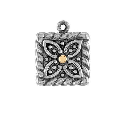Sterling Silver & 14K Yellow Gold Floral Dangle, 12.75 mm x 12.5 mm