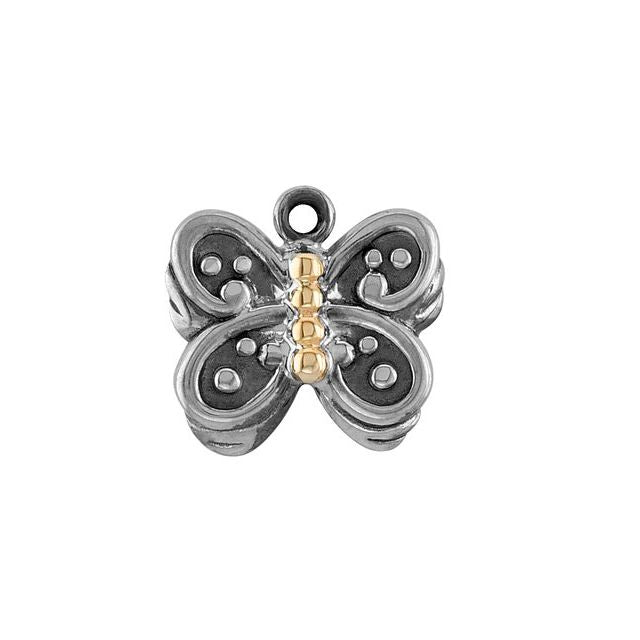 Sterling Silver & 14K Yellow Gold Floral Dangle, 13 mm x 12 mm