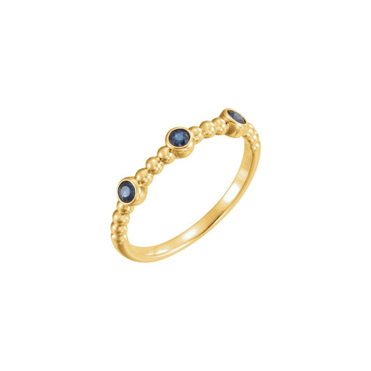 14K Yellow Gold Natural Blue Sapphire Beaded Ring
