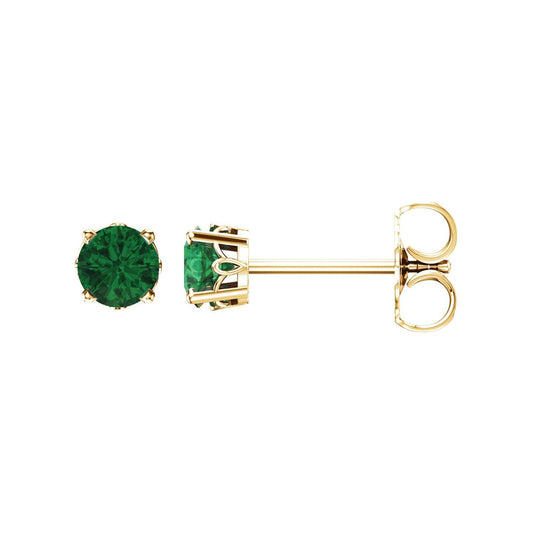 14K Yellow Gold Lab-Grown Emerald Scroll Setting® Stud Earrings