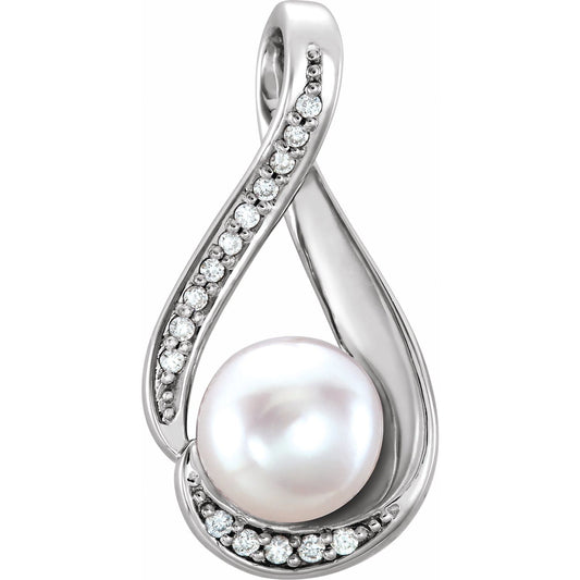 Cultured White Freshwater Pearl & .03 CTW Natural Diamond Pendant