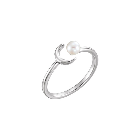 Cultured White Freshwater Pearl Crescent Moon Ring