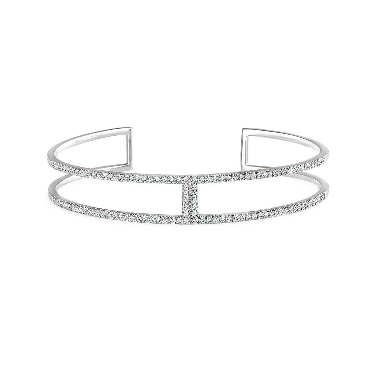 14K White Gold 5/8 CTW Natural Diamond Cuff 6" Bracelet, Negative Space