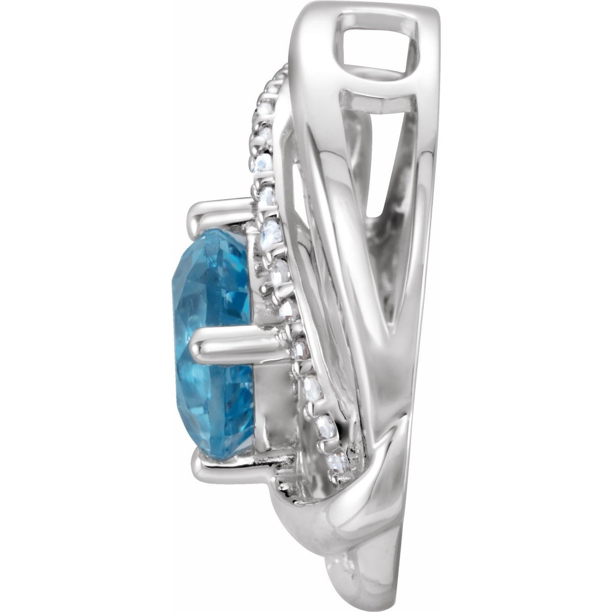 14K White Gold Natural Swiss Blue Topaz and 1/10 CTW Natural Diamond Pendant