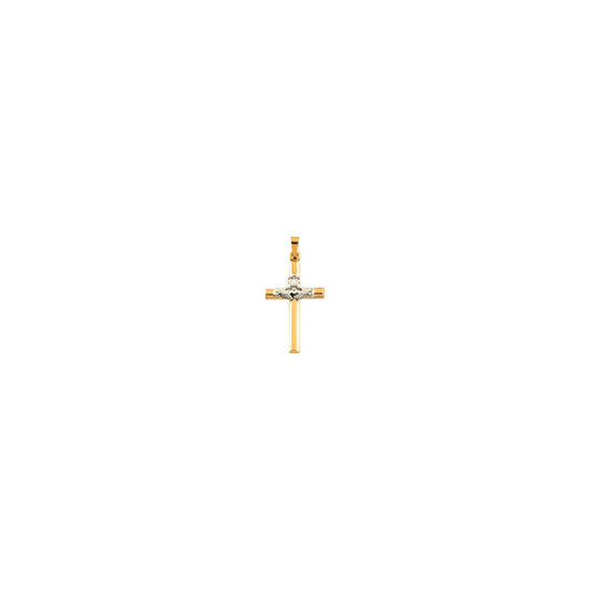 14K Yellow/White Gold 25x16 mm Hollow Claddagh Cross Pendant
