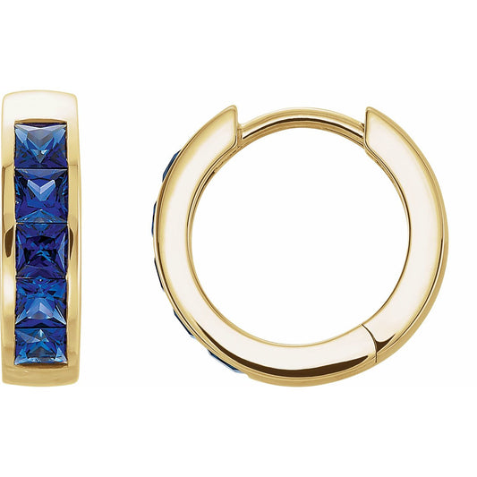 14K Yellow Gold Lab-Grown Blue Sapphire Hoop Earrings