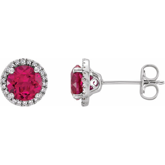Sterling Silver Lab-Grown Ruby & .01 CTW Natural Diamond Earrings