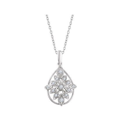 14K White Gold 1/6 CTW Natural Diamond Granulated Filigree 16-18" Necklace