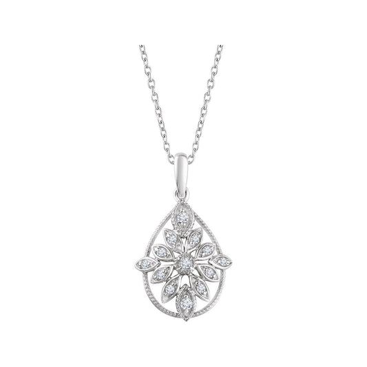 14K White Gold 1/6 CTW Natural Diamond Granulated Filigree 16-18" Necklace