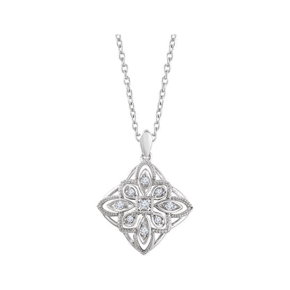 14K White Gold 1/10 CTW Natural Diamond Granulated Filigree 16-18" Necklace
