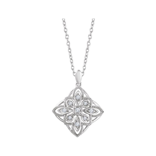14K White Gold 1/10 CTW Natural Diamond Granulated Filigree 16-18" Necklace