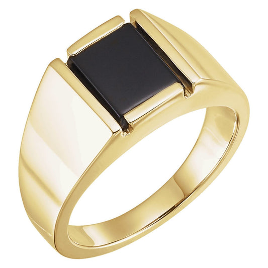 14K Yellow Gold Natural Black Onyx Ring, 11.3 mm