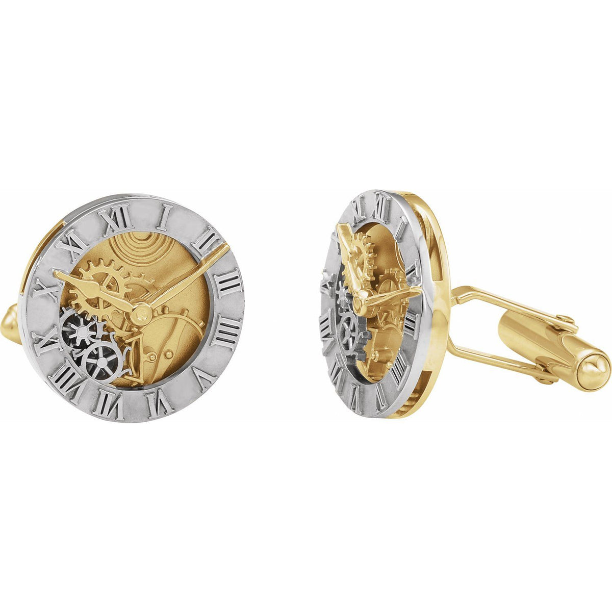 14K White/Yellow Gold Clock Design Cuff Links