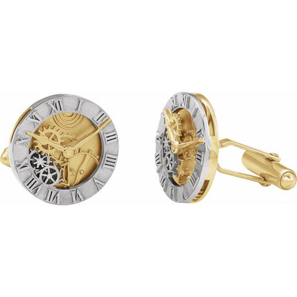 14K White/Yellow Gold Clock Design Cuff Links