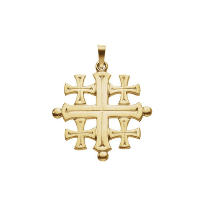 14K Yellow Gold 27x26 mm Jerusalem Cross Pendant