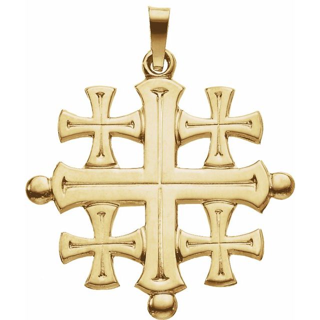 14K Yellow Gold 27x26 mm Jerusalem Cross Pendant