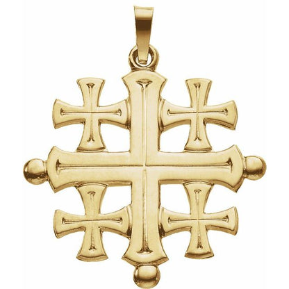 14K Yellow Gold 27x26 mm Jerusalem Cross Pendant