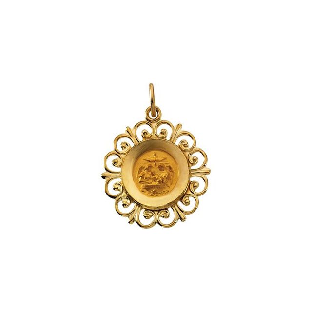 14K Yellow Gold Round Baptismal Medal
