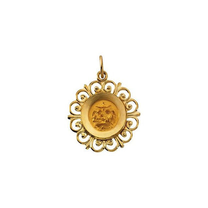 14K Yellow Gold Round Baptismal Medal