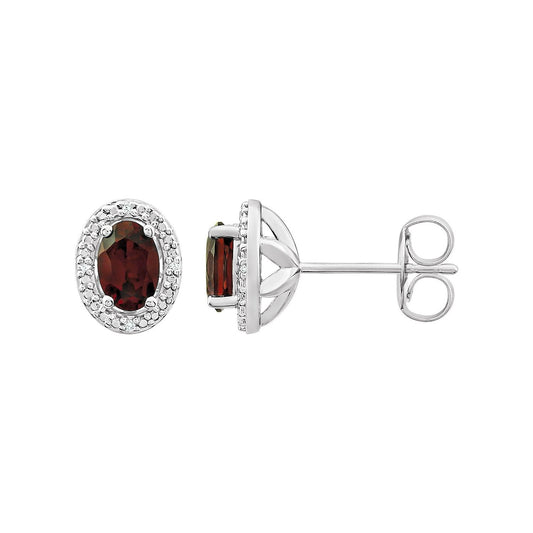 Sterling Silver Natural Mozambique Garnet & .025 CTW Natural Diamond Earrings