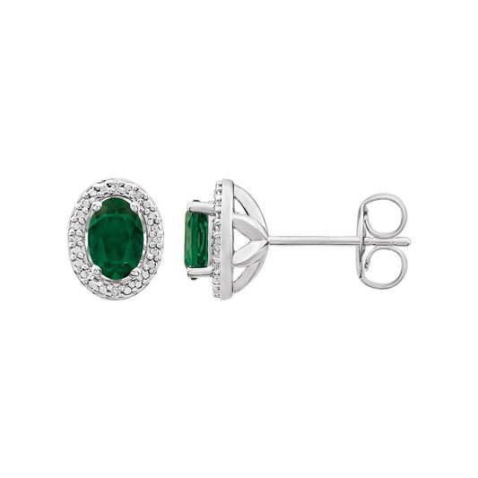 Sterling Silver Lab-Grown Emerald & .025 CTW Natural Diamond Earrings