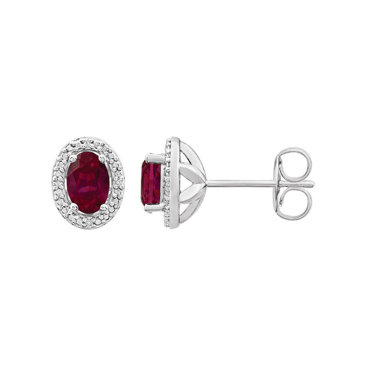 Sterling Silver Lab-Grown Ruby & .025 CTW Natural Diamond Earrings