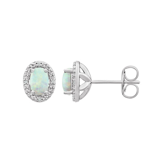 Sterling Silver Lab-Grown Opal & .025 CTW Natural Diamond Earrings