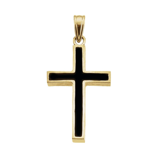 14K Yellow Gold & Black Epoxy 30x20 mm Cross Pendant